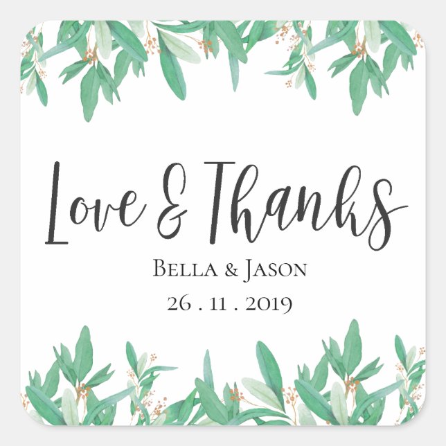Green Botanical Leaves Elegant Wedding Sticker (Front)