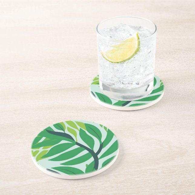 Green Botanical Leaves Watercolor  Coaster (Side)