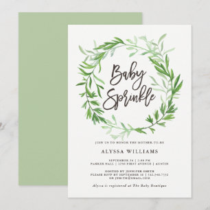 Green Botanical Leaves Wreath Baby Sprinkle Invitation