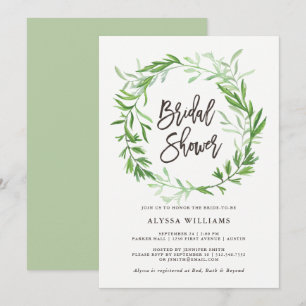 Green Botanical Leaves Wreath Bridal Shower Invitation