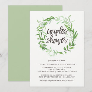 Green Botanical Leaves Wreath Couples Shower Invitation