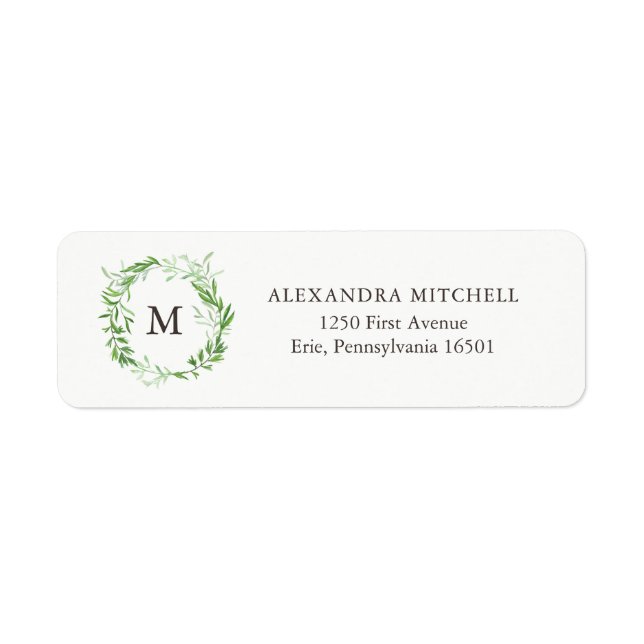 Green Botanical Leaves Wreath with Monogram (Front)