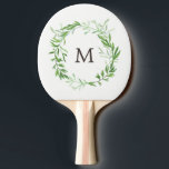Green Botanical Leaves Wreath with Monogram Ping Pong Paddle<br><div class="desc">This elegant botanical design features a green wreath of leaves,  on a clean white background with your initial in the centre. We have used art from LABFcreations.</div>