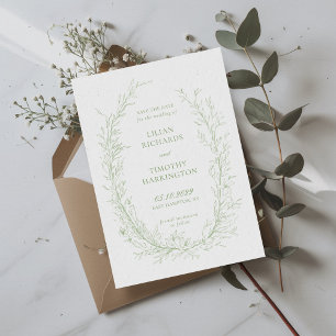 Green Botanical Line Art Frame Wedding Save The Date