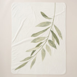 Green Botanical Modern Boho Sage Watercolor Leaves Sherpa Blanket