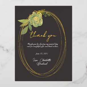 Green Botanical Modern Floral Thank You   Foil Invitation Postcard