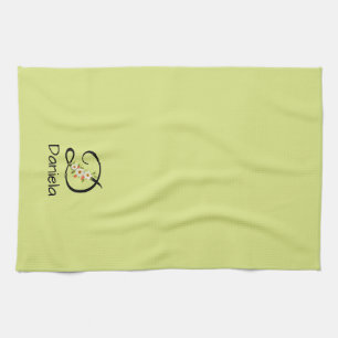 Green Botanical Monogram Hostess Gift Tea Towel