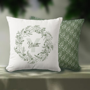 Green Botanical Monogram Y Cushion