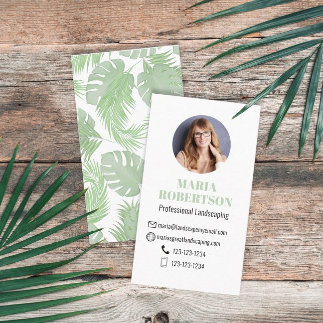 Green Botanical Photo or Logo Palm Leaves Business Card (Creator Uploaded)