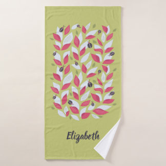 Green Botanical Plant Lover Name Bath Towel