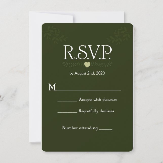 Green Botanical Rustic Forest Wedding RSVP Reply Invitation (Front)