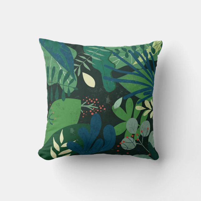 Green Botanical: Tropical Leaves Illustration Cushion (Front)