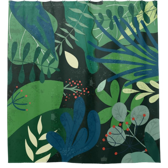 Green Botanical: Tropical Leaves Illustration Shower Curtain (Front)