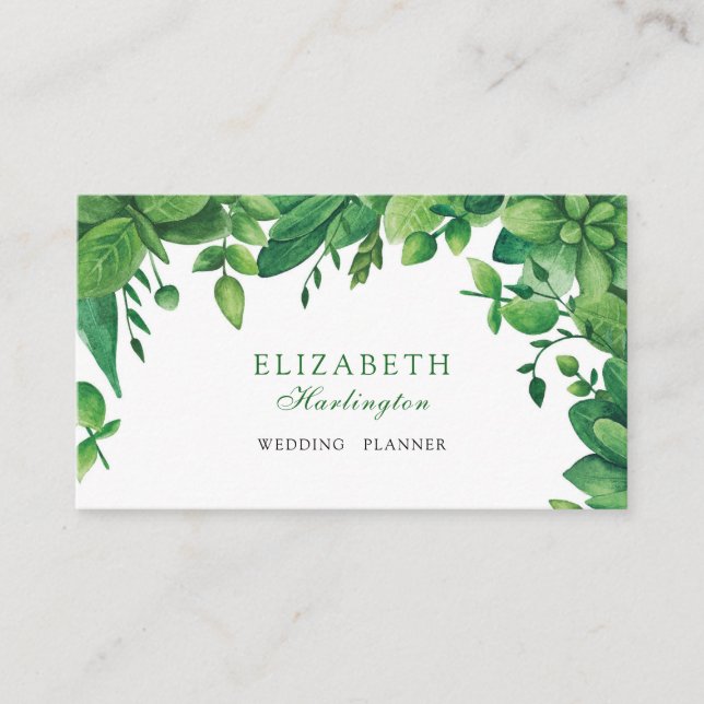 Green botanical watercolor card. Garden greenery Business Card (Front)