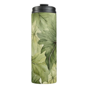 Green Botanical Watercolor Leaves  Thermal Tumbler