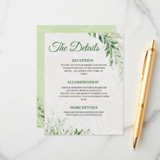 Green Botanical Wedding Detail enclosure card
