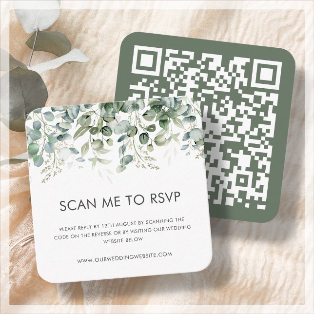 Green Botanical | Wedding RSVP QR Code Enclosure Card (Creator Uploaded)