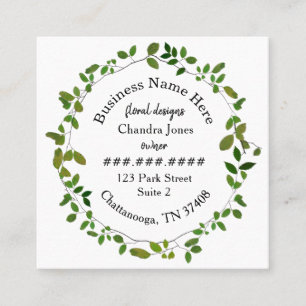 Green Botanical Wreath Florist Square Business Card