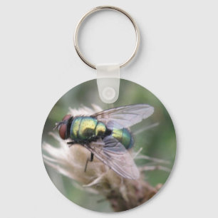 Green Bottle Fly Macro Keychain