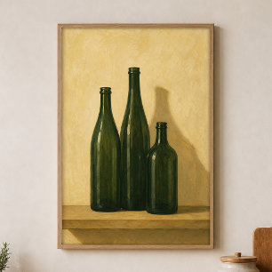 Green Bottle Trio Watercolour Cottagecore Poster