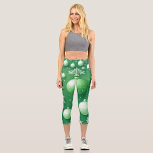Green Boughs and Snowflakes Capri Leggings