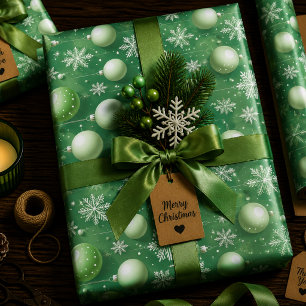 Green Boughs and Snowflakes Wrapping Paper Sheet