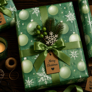 Green Boughs and Snowflakes Wrapping Paper Sheet