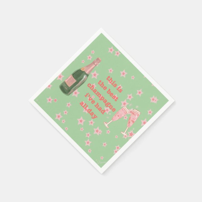 Green Bougie Champagne Bottle Quote  Napkin (Corner)