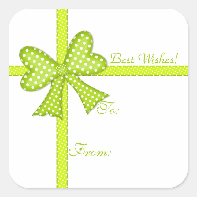 Green Bow and Ribbon Gift Tag Sticker (Front)