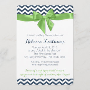 Green Bow and Zigzag Baby Shower Invitation