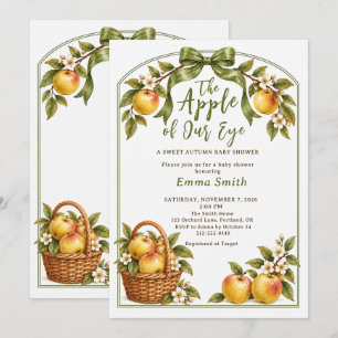 Green Bow Apple of Our Eye Golden Fall Baby Shower Invitation