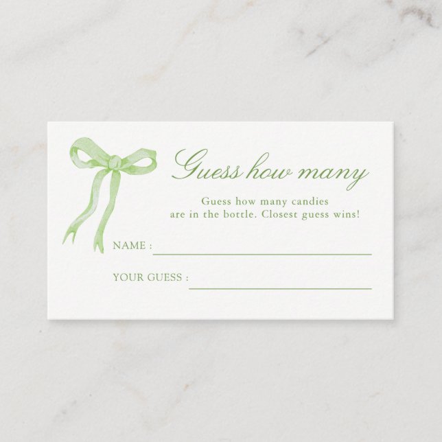 Green Bow Bridal Shower Guess How Many Cards (Front)
