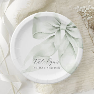 Green Bow Bridal Shower Paper Plate