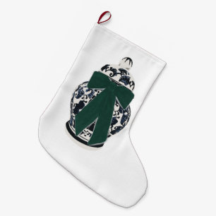 Green Bow Chinoiserie Vase Christmas Stocking