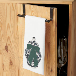 Green Bow Chinoiserie Vase Kitchen Towel