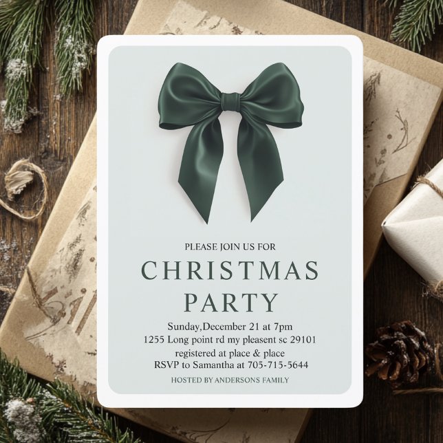 "Green Bow Christmas Party | Elegant Holiday  Invitation (Creator Uploaded)
