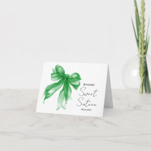 Green Bow Coquette Script Sweet 16 Thank You  Card