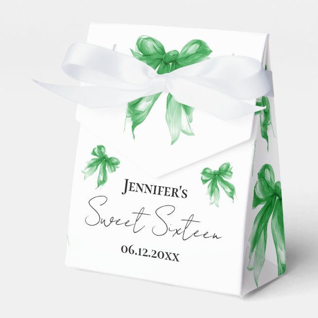 Green Bow Coquette Script Sweet 16 Thank You  Favour Box (Front Side)