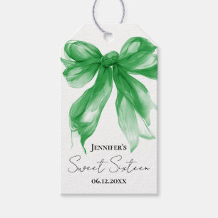 Green Bow Coquette Script Sweet 16 Thank You Gift Tags