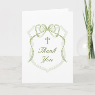 Green Bow Crest Holy Cross Religious Thank You Card