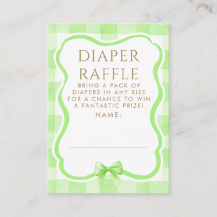 Green Bow Diaper Raffle Baby Shower Tickets Enclosure Card