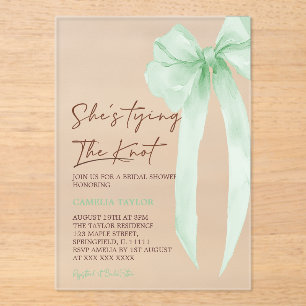 Green Bow Elegant Bridal Shower Acrylic Invitations