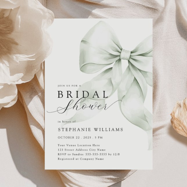 Green Bow Elegant Bridal Shower Invitation (Creator Uploaded)