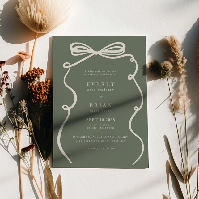 Green Bow Frame Wedding Invitation (Creator Uploaded)