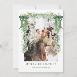Green Bow Garland Christmas Photo Holiday Card