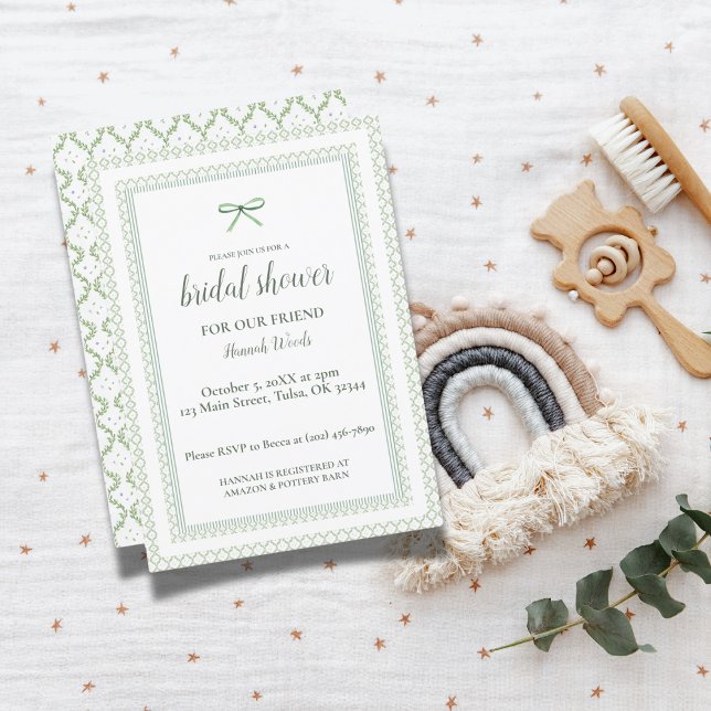 Green Bow Grandmillenial Bridal Shower Invitation (Creator Uploaded)