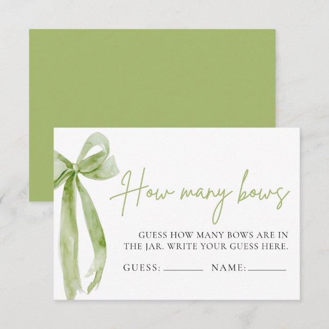 Green Bow Guess How Many Bows Game Invitation (Front/Back)