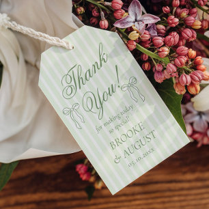 Green Bow Hand Drawn Wedding Favour Gift Tags