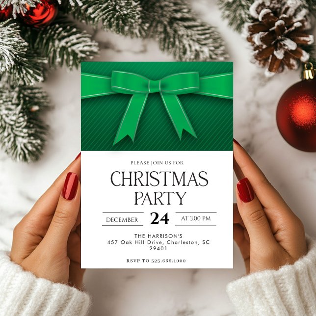 Green Bow Holiday Christmas Dinner Invitation (Creator Uploaded)