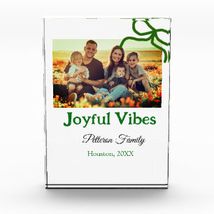 Green bow joyful Vibes add family photo name Block